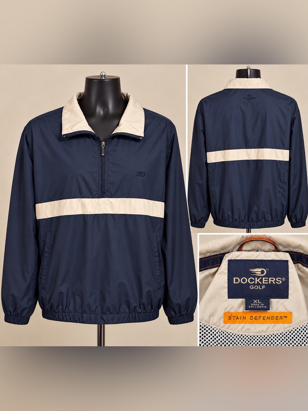Dockers Navy and Cream Half-Zip Windbreaker
